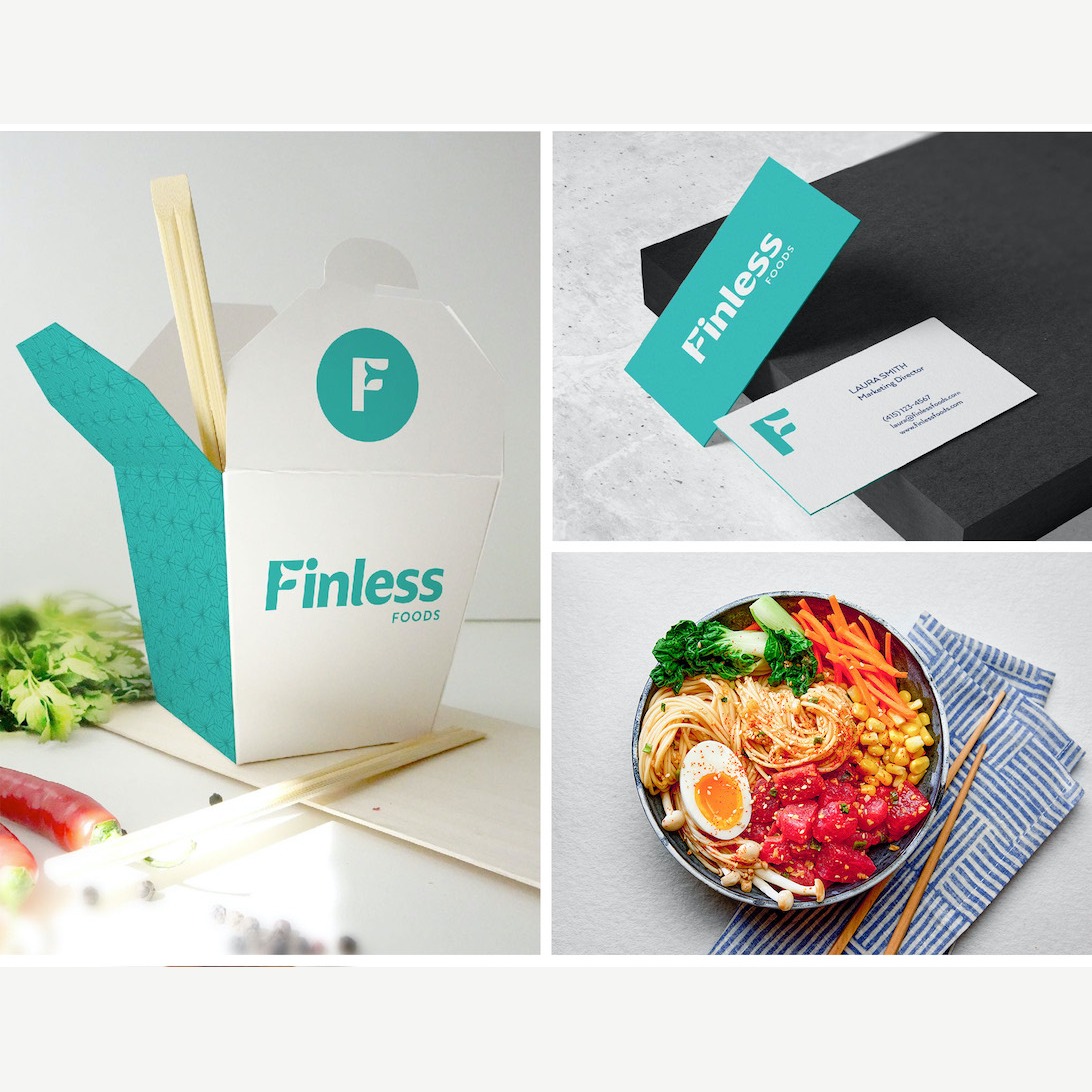 Original Finless Foods identity and packaging applications