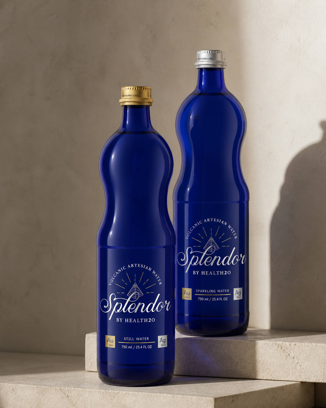 Splendor still and sparkling glass bottle family